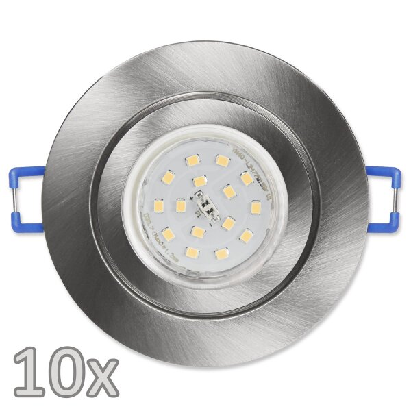Einbauleuchten-Set McShine, 10xRahmen, 10xLED-Strahler,Edelstahl, 5W,500lm, IP44