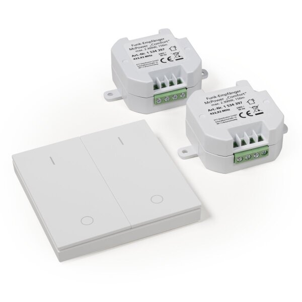Funk-Schalter Set McPower Comfort 2 Empf&auml;nger + Wandtaster, max. 2300W
