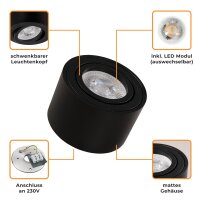 LED-Aufbauleuchte McShine, 5W, 400Lumen, 3000K, &Oslash;xH 80x50mm, schwarz