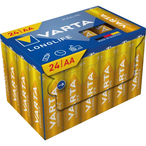 Mignon-Batterie VARTA Longlife, Alkaline, TypAA/LR6, 1,5V, 24er-Pack