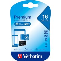 microSDHC Card Verbatim, 16GB, Premium, Class 10, U1