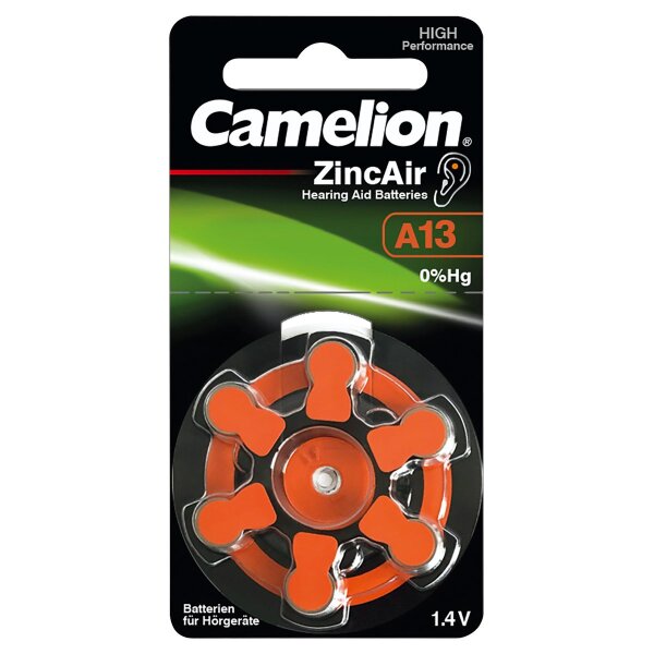 Knopfzelle CAMELION, A13, Zink-Luft, 6er-Blister