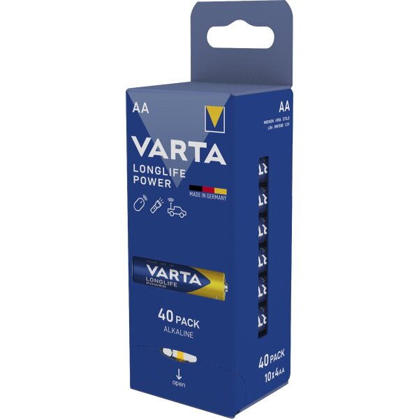 Mignon-Batterie VARTA Longlife Power Alkaline, Typ AA, LR06, 1,5V, 40er Pack