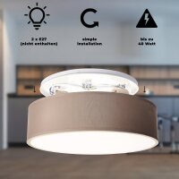 Deckenleuchte EINLICHT Fabric f&uuml;r 2x E27, &Oslash;38cm, Taupe, Stoffschirm