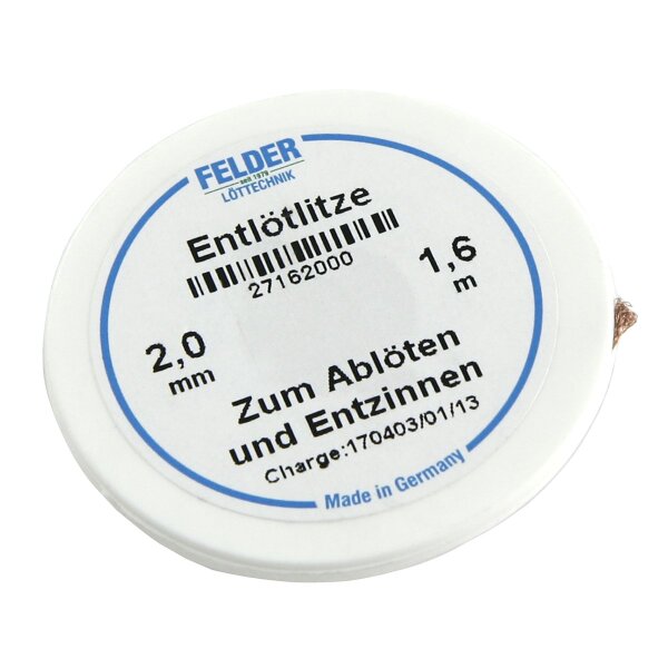 Entl&ouml;tlitze FELDER, 2,0mm, mit halogenfreiem Flussmittel getr&auml;nkte Kupferlitze, 1,60m Spule