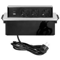 Versenkbare Tischsteckdose, 3x Schuko, 2xUSB (Typ A+C), inkl. 2m Kabel