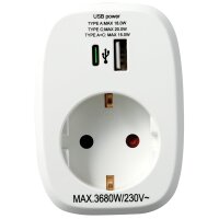 Zwischenstecker McPower, 1x USB-A + 1x USB-C PD20W