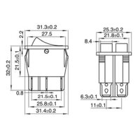 Wippenschalter McPower, 6-polig, rote Wippe, 250V/15A,...