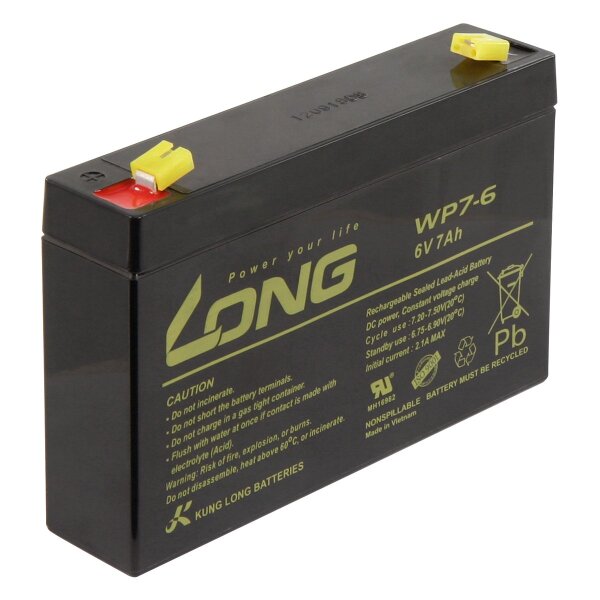 Bleiakku KUNG LONG WP7-6 6V/7Ah, 151x34x94mm, 1,3kg