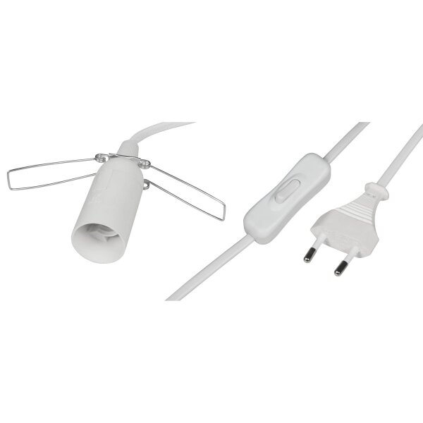 Lampenfassung McShine E14 mit 1,5m Kabel, Schalter und Eurostecker, wei&szlig;