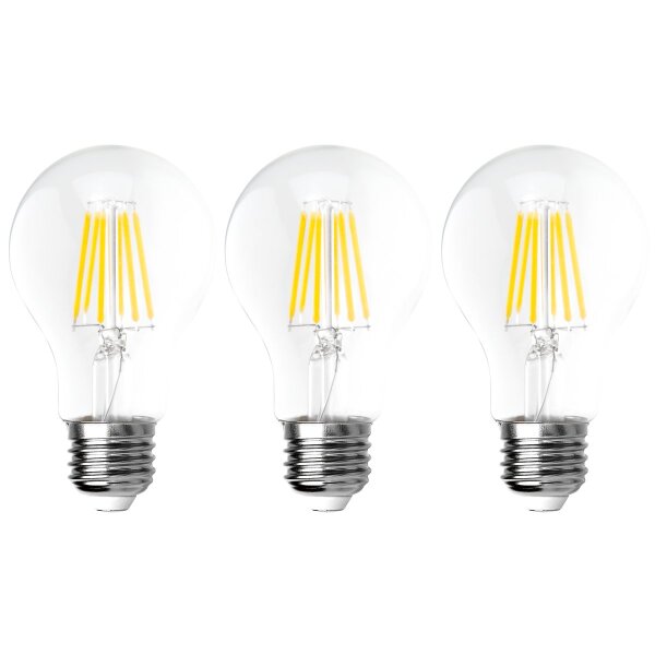 LED Filament Set McShine, 3x Gl&uuml;hlampe, E27, 8W, 1055lm, warmwei&szlig;, klar