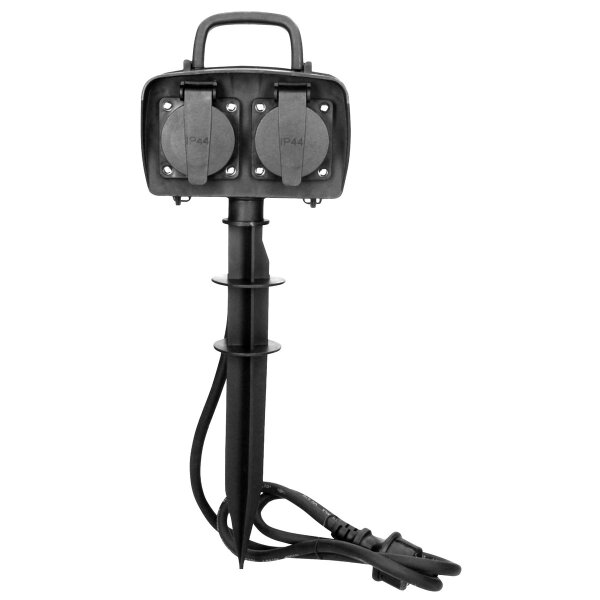 Gartensteckdose, 2-fach, IP44, mit Erdpie&szlig;, 1,5m Kabel