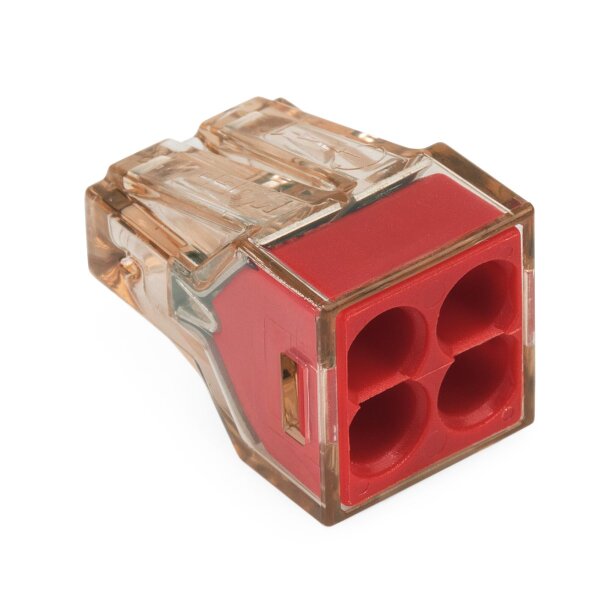 Verbindungsdosenklemme WAGO, eindr&auml;htige Leiter, 4 Klemmstellen, max. 4mm&sup2;, rot