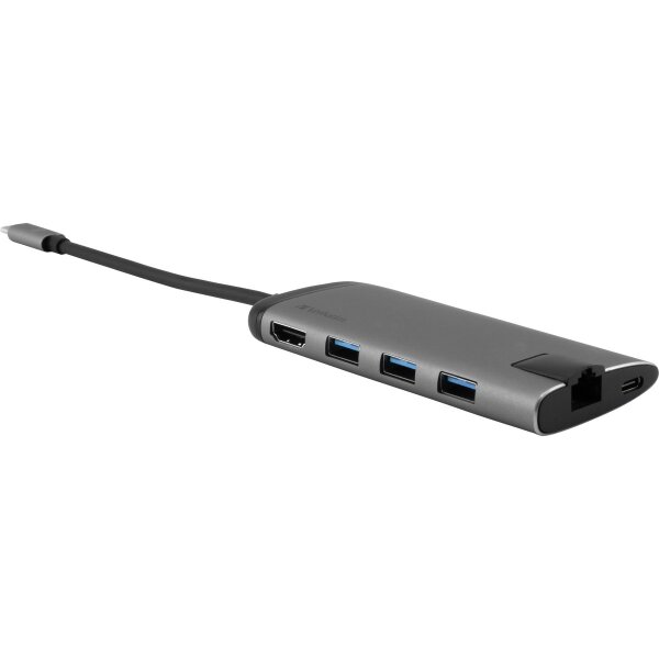 USB-C Multiport-Hub von Verbatim, USB 3.0, HDMI, SD, Ethernet, 15cm Kabel