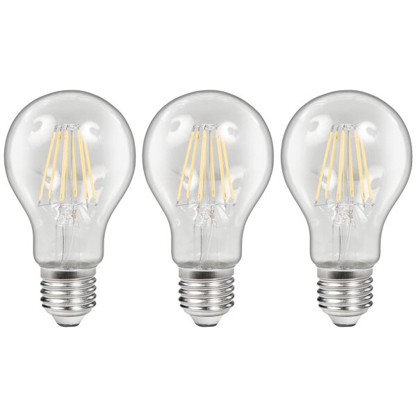 LED Filament Set McShine, 3x Gl&uuml;hlampe, E27, 6W, 600lm, warmwei&szlig;, klar, dimmbar