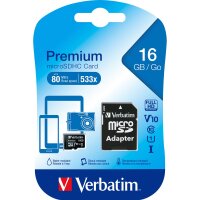 Micro SDHC Card Verbatim, 16GB Speicherkapazit&auml;t,...
