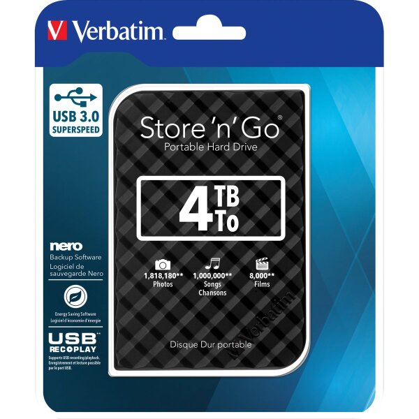 Externe Festplatte Store n Go Verbatim, 4 TB Speicher, USB 3.0, inkl. Kabel