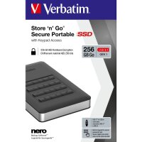 SSD 256GB Verbatim, USB 3.1, A-C, 4,57cm (1,8), schwarz,Secure Portable, Keypad