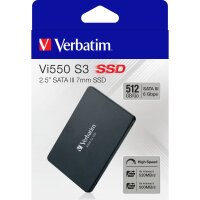 SSD 512GB Verbatim, SATA-III, 6,35cm (2,5), Vi550 (R) 520MB/s, (W) 500MB/s