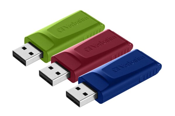 USB 2.0 Stick Verbatim, 16GB, Slider, rot-blau-gr&uuml;n, Multipack, 3er-Pack