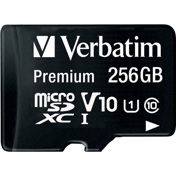 Micro SDHC Card Verbatim, 256GB Speicherkapazit&auml;t, inkl. Adapter, Class 10
