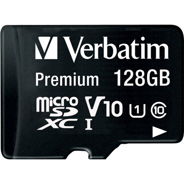 Micro SDHC Card Verbatim, 128GB Speicherkapazit&auml;t, inkl. Adapter, Class 10