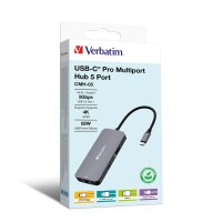 USB-C Multiport-Hub Verbatim CMH-05, 2x USB 3.2C, HDMI 4K, USB 3.1-C Kabel