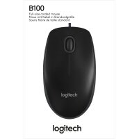 Maus Logitech B100, USB, 800dpi, schwarz, kabelgebunden