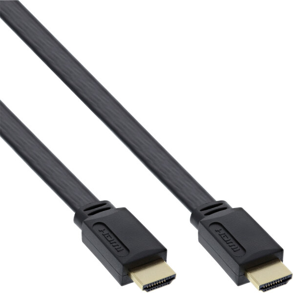 HDMI-High Speed Flachkabel mit Ethernet verg. Kontakte schwarz