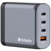 Ladeadapter Verbatim, Universal,GNC-140, GaN, 140W,grau,1x USB-A QC, 3x USB-C PD