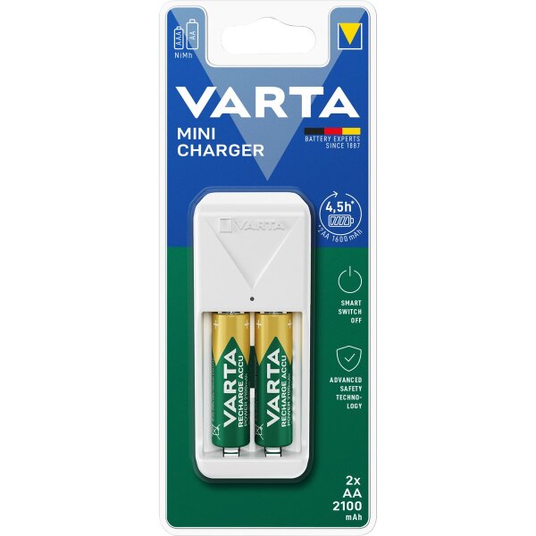 Mini Universal-Ladeger&auml;t VARTA, inkl. 2x Mignon Akku Typ AA, Akku NiMH, 2100mAh