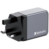 Ladeadapter Verbatim, Universal, GNC-65, GaN, 65W,grau, 1x USB-A QC, 2x USB-C PD