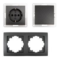 Schalter und Steckdosen Set McPower Flair T&uuml;r 2-fach Profi 3-teilig, anthrazit, Steckanschluss