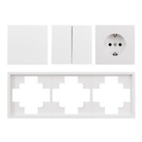Schalter und Steckdosen Set McPower Shallow T&uuml;r 3-fach wei&szlig;, 4-teilig, Steckanschluss
