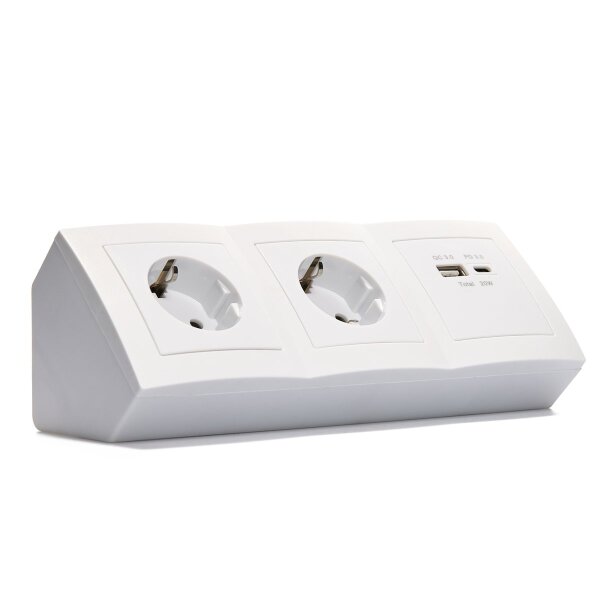 Steckdosenblock McPower Flair Aufbau, 2-fach Schutzkontakt + 2x USB A+C