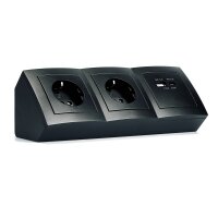 Steckdosenblock McPower Flair matt schwarz, 2-fach Schutzkontakt + 2x USB A+C