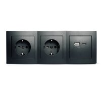 Steckdosenblock McPower Flair matt schwarz, 2-fach Schutzkontakt + 2x USB A+C