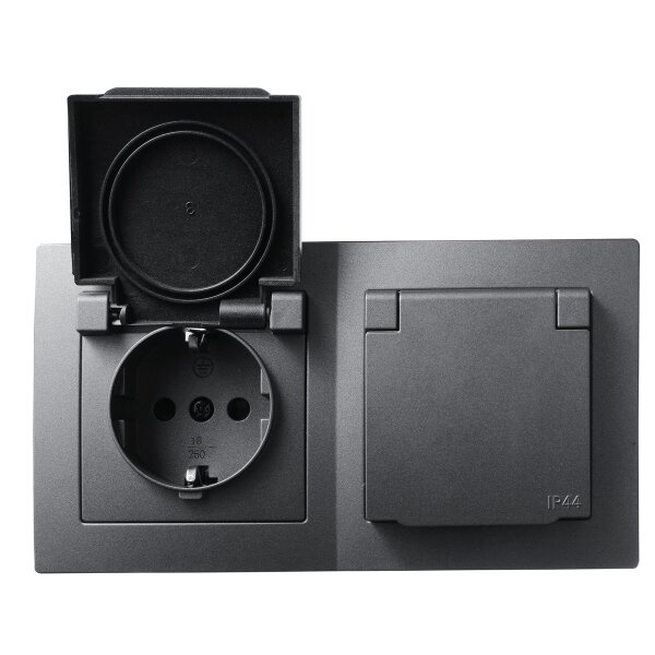 Steckdosen Set McPower Flair Beginner 2S-IP44, 3-teilig, anthrazit, IP44