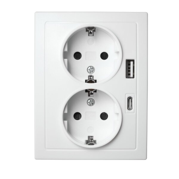 Schutzkontakt-Steckdose McPower Flair 2-fach, 250V~/16A, USB-A+C, PD20W, wei&szlig;
